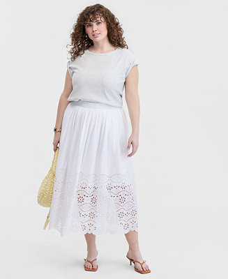 On 34th Trendy Plus Size Eyelet-Embroidered Midi Skirt, Macy's Exclusive - Macy's | Macy's