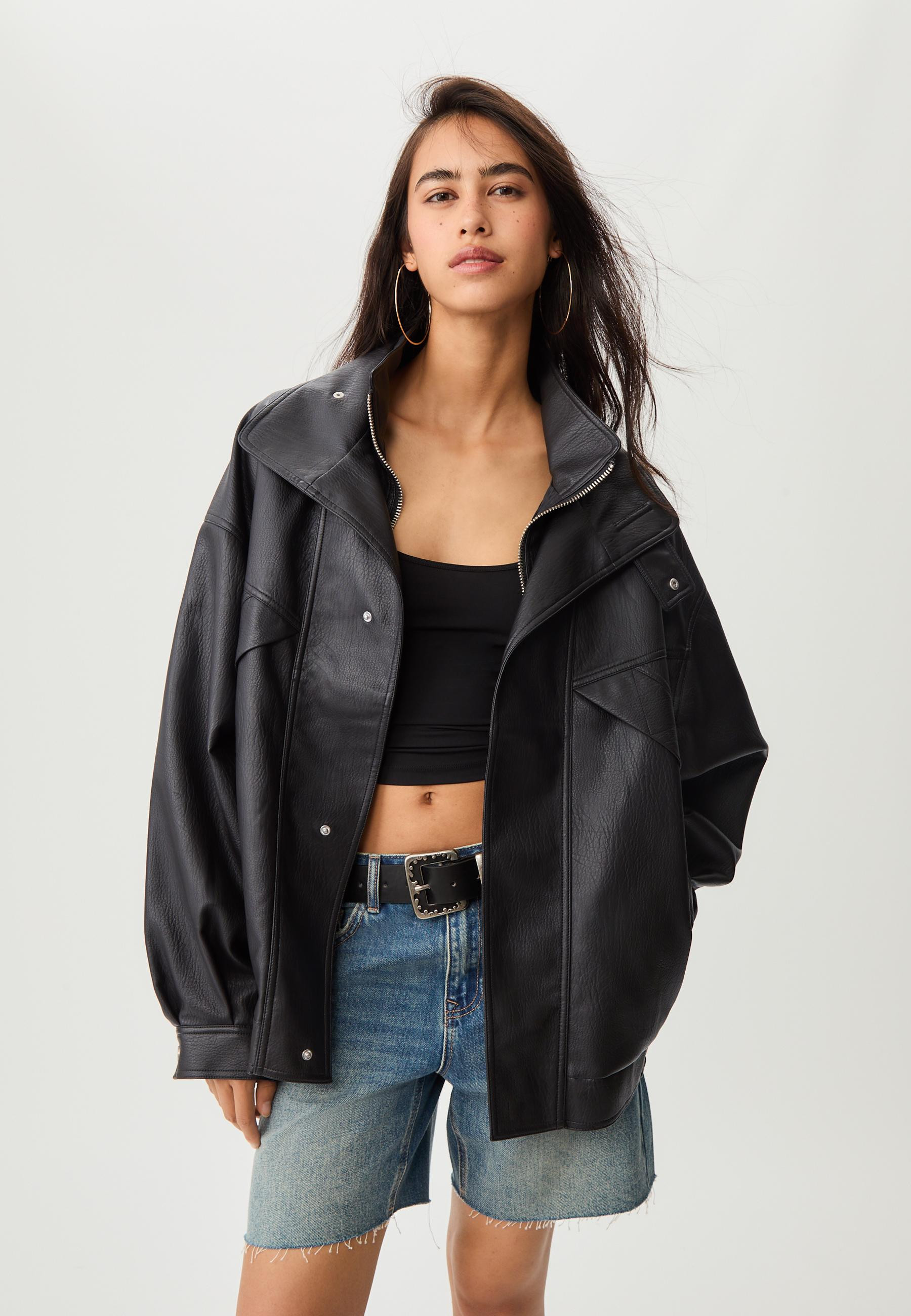 Oversize faux leather jacket - Women's fashion | Stradivarius United Kingdom | Stradivarius (UK)