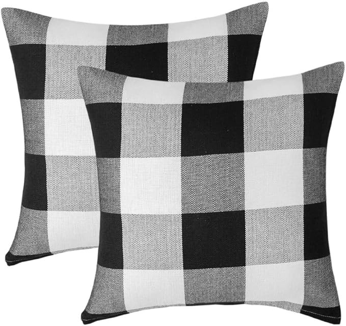 Vanky Set of 2 Buffalo Check Plaid Pillows Farmhouse Decor Christmas Pillow Covers Fall Outdoor P... | Amazon (US)