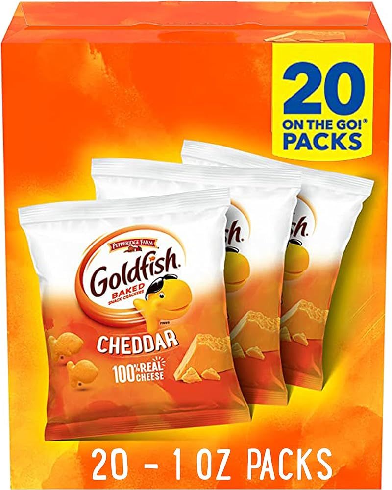 Goldfish Cheddar Cheese Crackers, Baked Snack Crackers, 1 oz On-the-Go Snack Packs, 20 Count Box | Amazon (US)