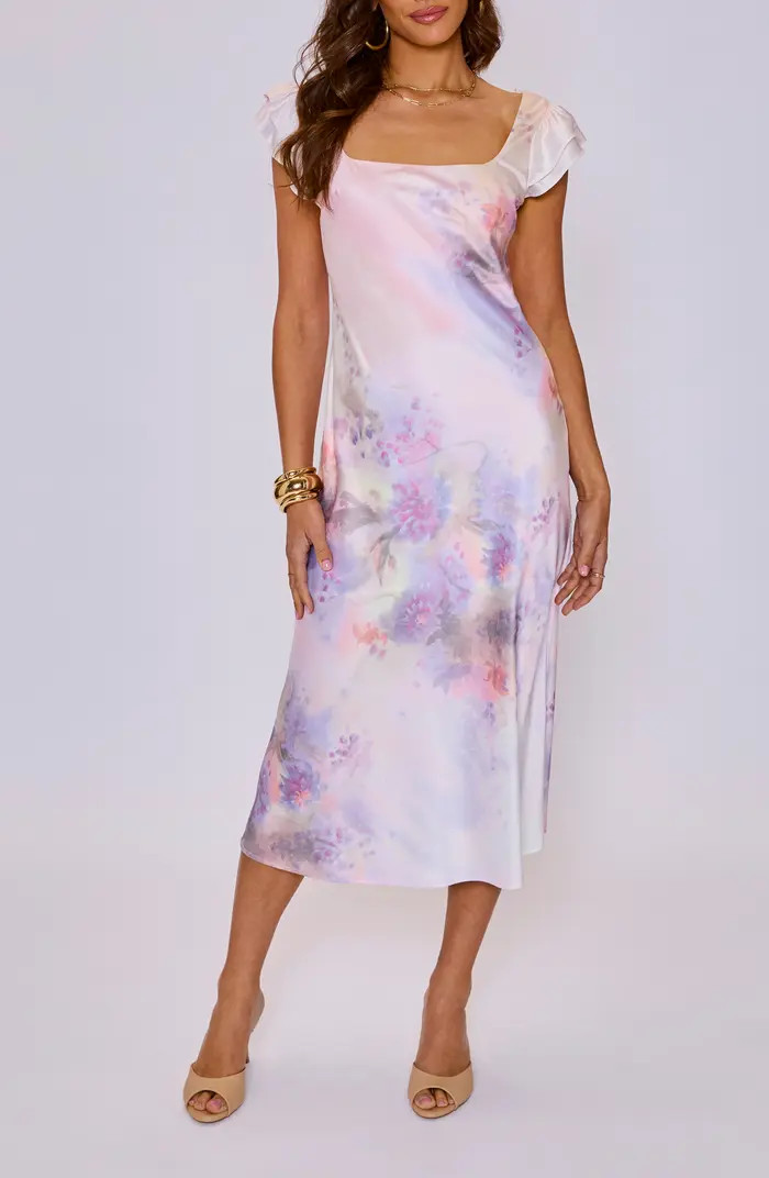 Aura Floral Satin Midi Slipdress | Nordstrom