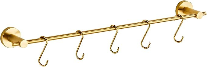 22 Inch Kitchen Utensil Hanger with 5 Hooks, Stainless Steel Wall Mounted Rail Rack for Bathroom,... | Amazon (US)
