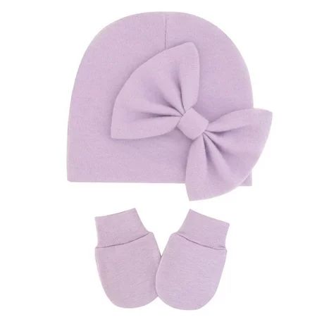 Tianlu Newborn Baby Hats Mittens Set Hospital Hat Beanie Infant Bow Hats Baby Cotton Gloves No Scrat | Walmart (US)