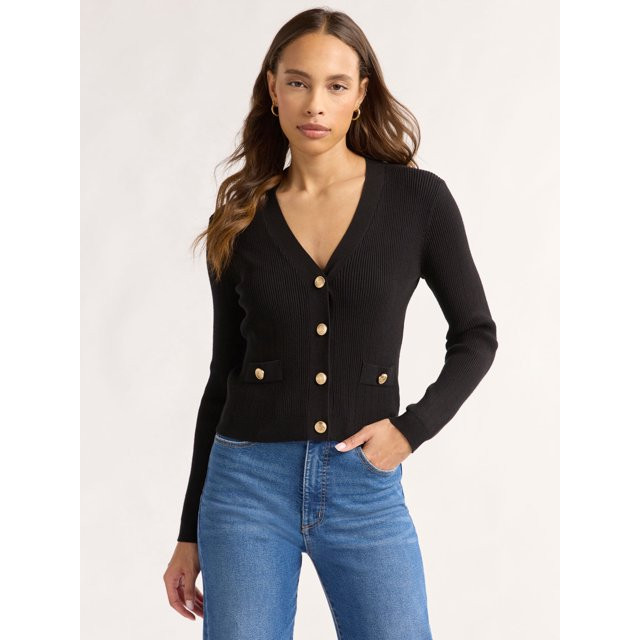 Sofia Jeans Women's and Women's Plus Ribbed Button Cardigan, Lightweight, Size XS-4X - Walmart.co... | Walmart (US)