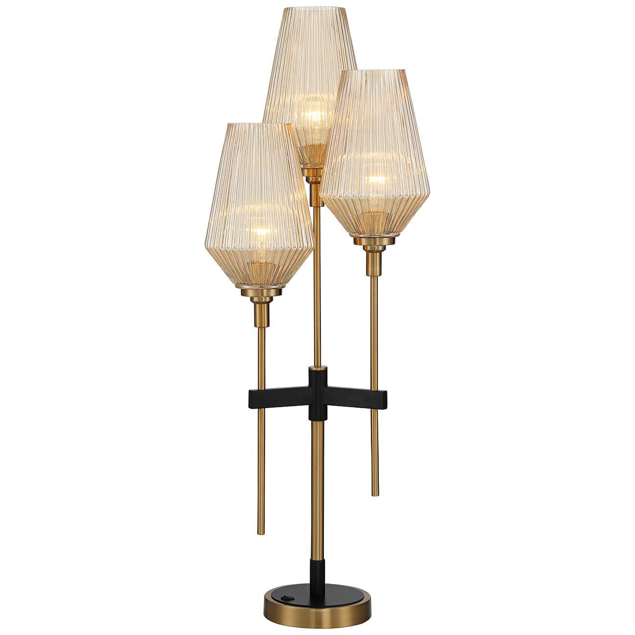 Axiom Brass Three Light Glass Shade Console Lamp | LampsPlus.com