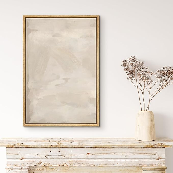 SIGNFORD Framed Canvas Print Wall Art Rustic Tan Paint Stroke Landscape Abstract Shapes Illustrat... | Amazon (US)