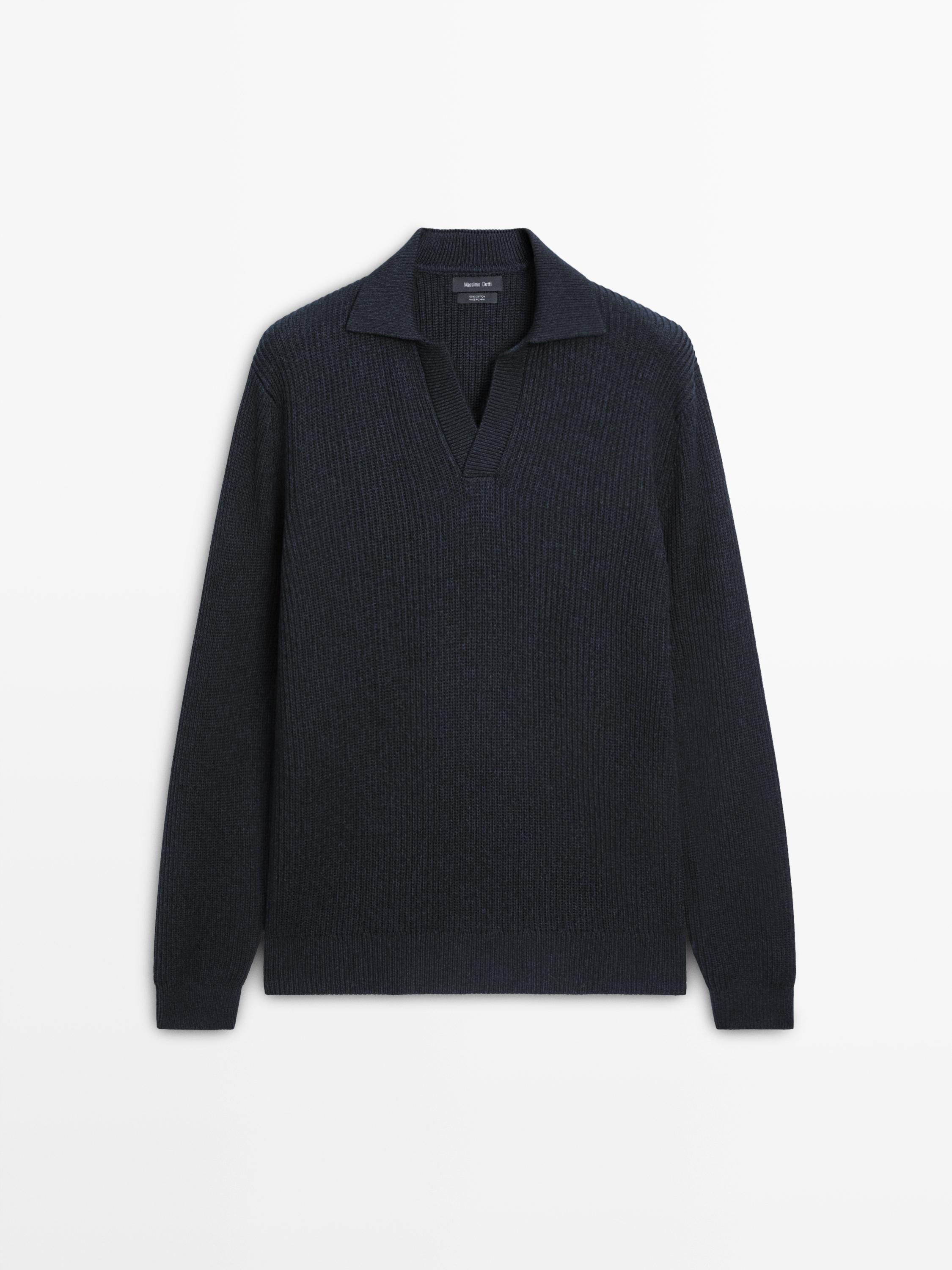 Cotton knit polo sweater | Massimo Dutti US