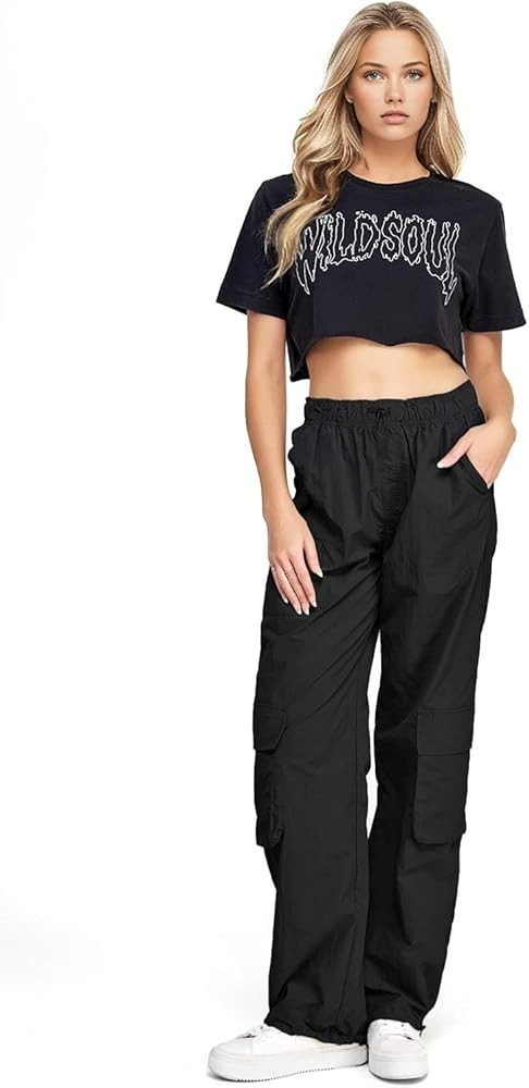 Love Tree Women's Juniors High Rise Nylon Parachute Wide-Leg Skater Pants | Amazon (US)
