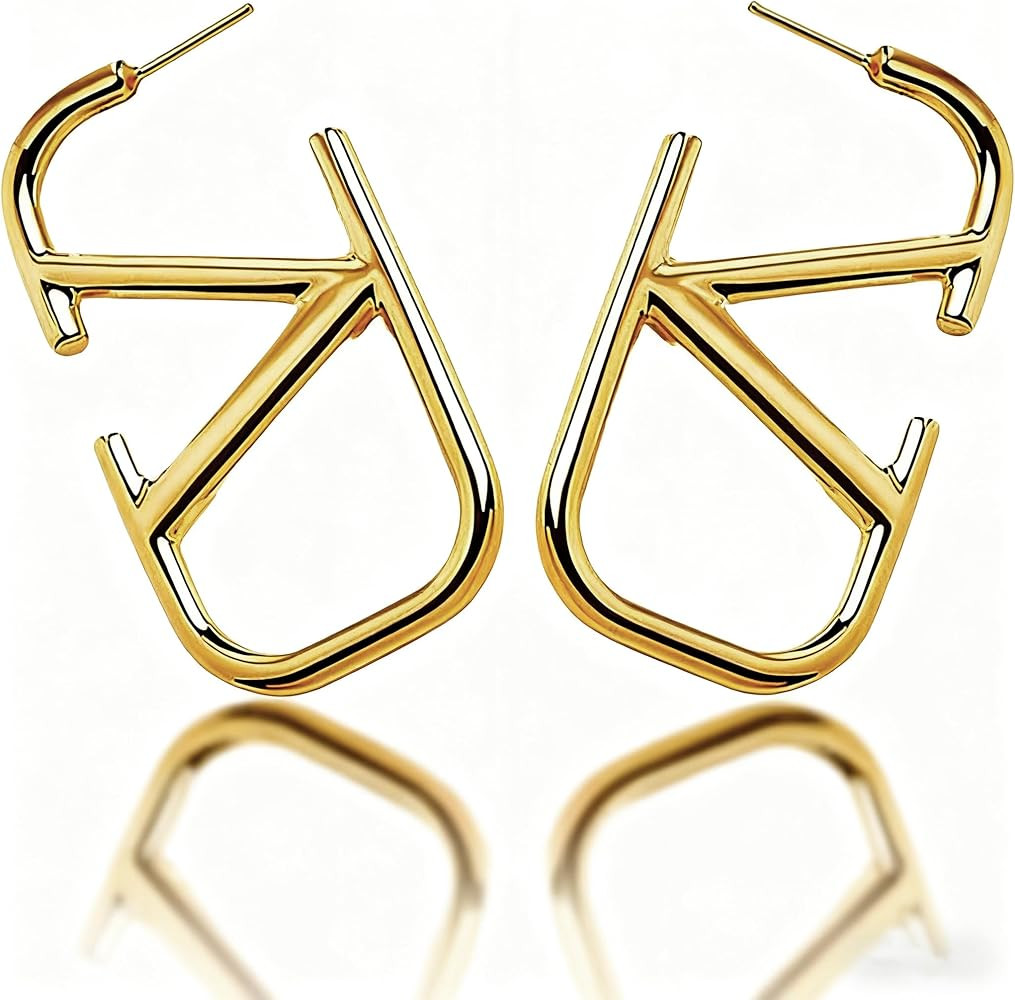 Luxury 14K V-Shaped Geometric Earrings Women Letter V Hypoallergenic Earrings Dangle Earrings Lig... | Amazon (US)