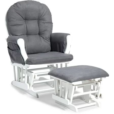 Storkcraft Hoop Glider and Ottoman White with Gray Cushions | Walmart (US)