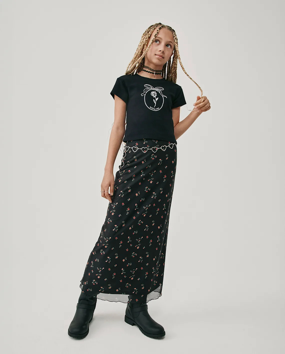 Tween Girls Floral Mesh Maxi Skirt - black | The Children's Place