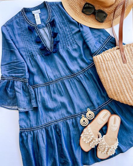 Vacation outfit! Love this swim coverup that can also be worn as a dress! So cute for your next vacation and can be worn from the beach or pool straight to lunch or dinner. Such a beautiful summer dress! Tommy Bahama Cover-Up Dress size small. Gucci sunglasses. J Crew straw hat, straw tote and earrings. Sam Edelman slide sandals sold out but linked similar.

Beach essentials, Resort wear, Vacation essentials, vacation outfit ideas, swim coverup, beach coverup, island outfit, vacation outfits, blue swim cover up, spring break, spring outfits 2024, summer outfits 2024, spring summer outfits, resort style, pool essentials, pool attire

#LTKstyletip #LTKswim #LTKtravel