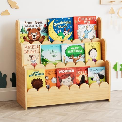 SpaceAid 3-Tier Scalloped Bookshelf, Montessori Bookcase for Toddlers, Wooden Book Shelf Organize... | Amazon (US)