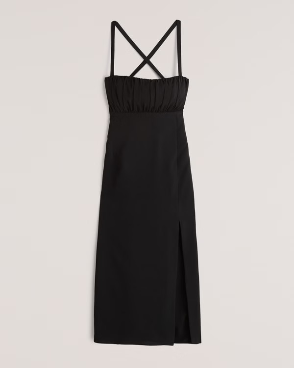 Ruched Lace-Up Back Midi Dress | Abercrombie & Fitch (US)