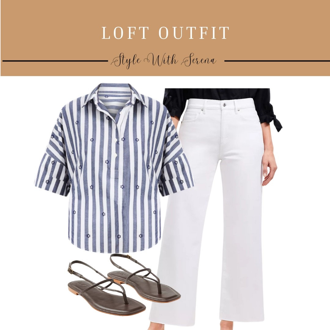 Loft outfit, summer outfit, summer fashion, white jeans, white denim, sandals, blue and white stripes 

#LTKSeasonal #LTKOver40 #LTKStyleTip