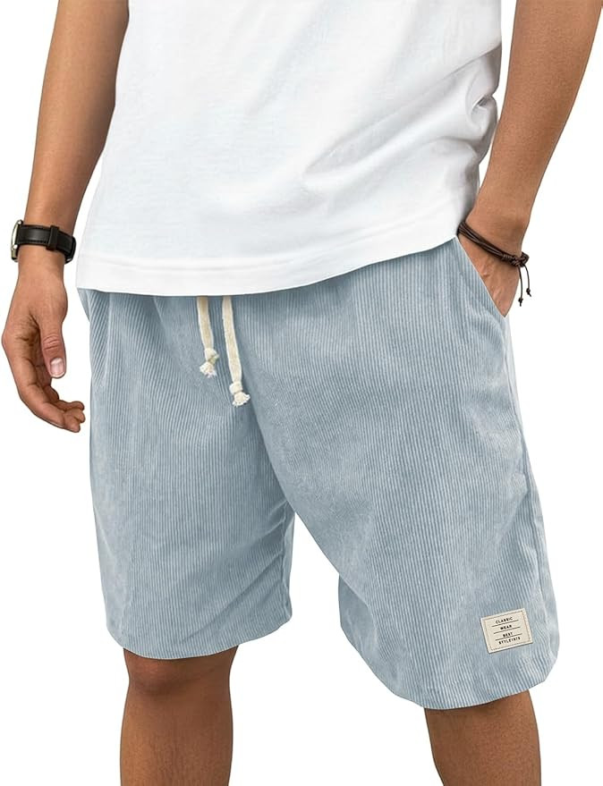 Hardaddy Mens Corduroy Shorts Elastic Waist Drawstring Casual Summer Beach Lounge Short | Amazon (US)