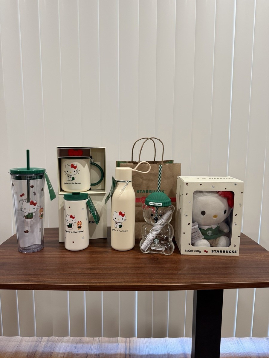 Starbucks 2025 Bearista BEAR Glass Jar Cold Cup Tumbler & Hello Kitty Plush Set | eBay US