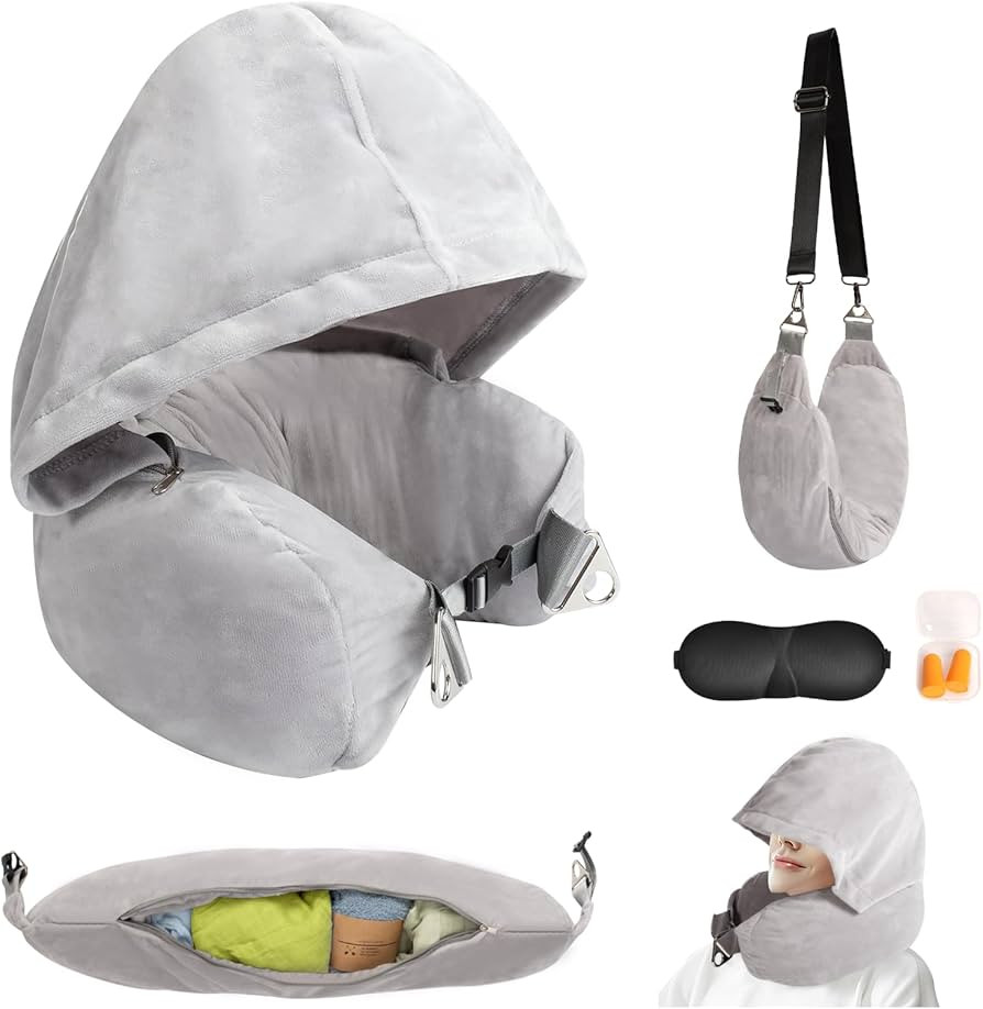 DreamShore Stuffable Neck Pillow for Travel with Hood - Adjustable Velvet Travel Pillow with Earp... | Amazon (US)