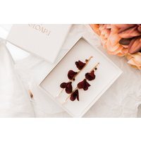 Earrings With Burgundy Flowers On A Gold Chain Pearl Charms, Bridesmaids Earrings, Floral Jewelry, Earrings For Dress | Etsy (US)