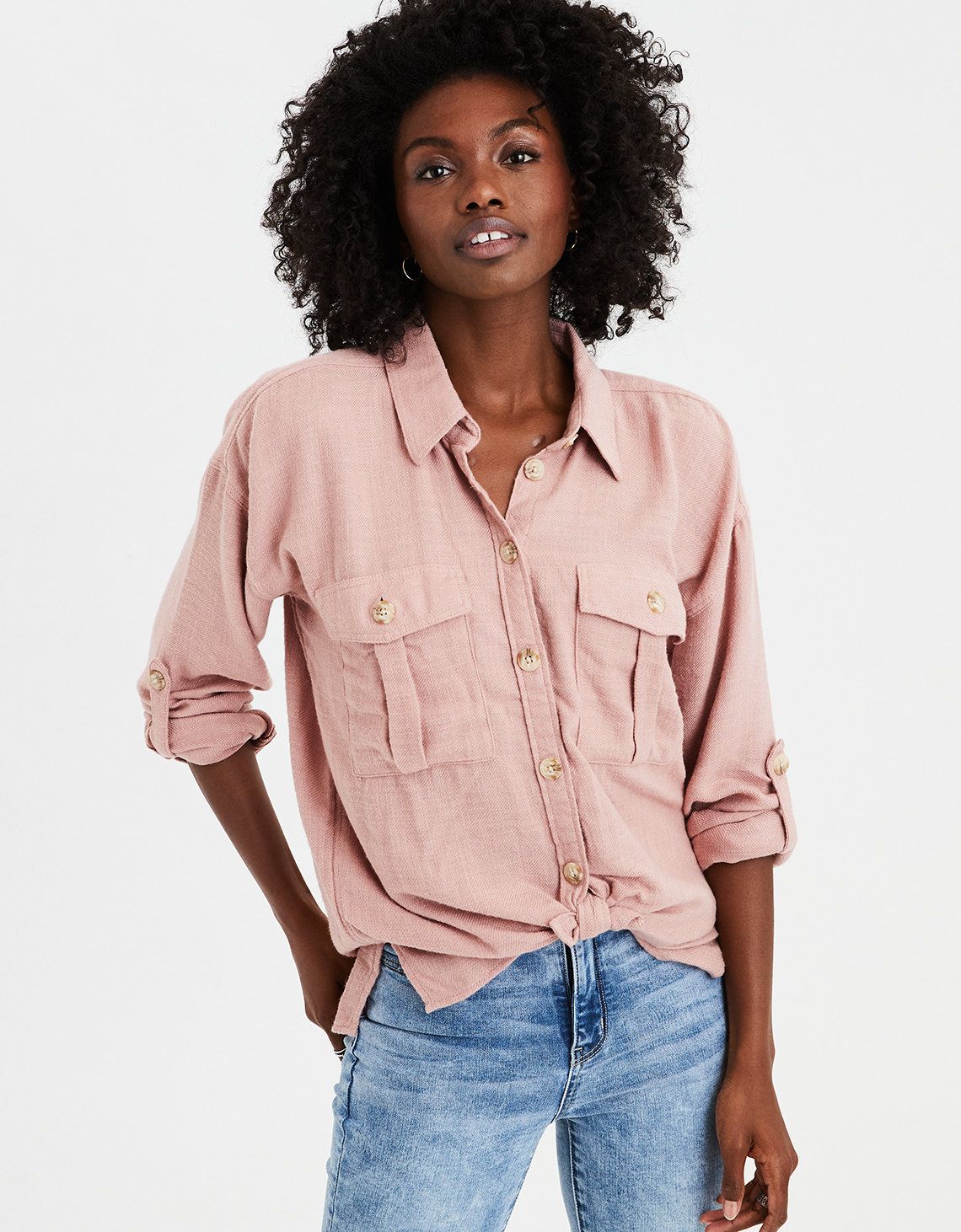 AE Utility Shirt, Blush | American Eagle Outfitters (US & CA)