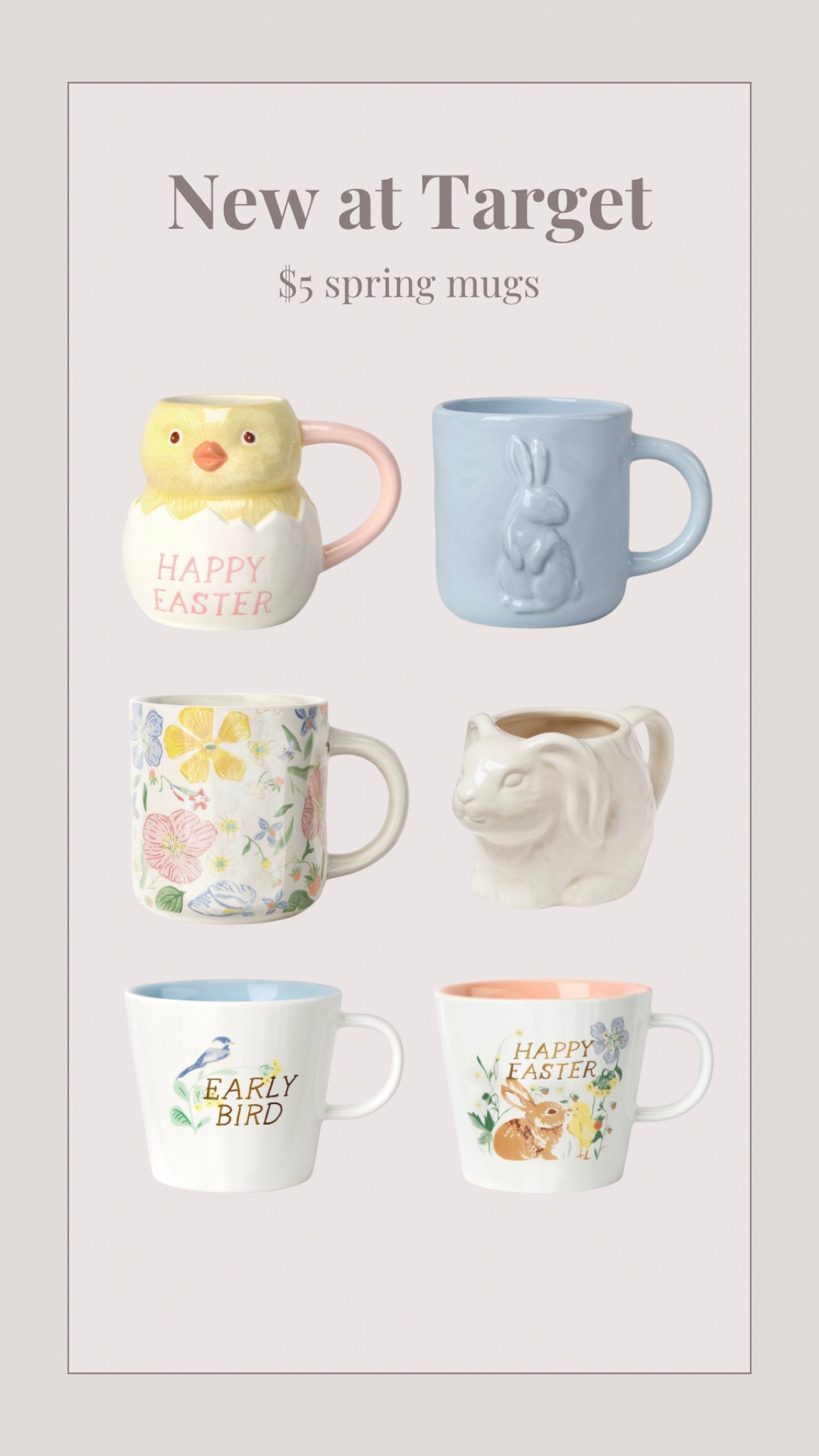 New $5 spring & Easter mugs at Target

#LTKfindsunder50 #LTKSeasonal #LTKhome