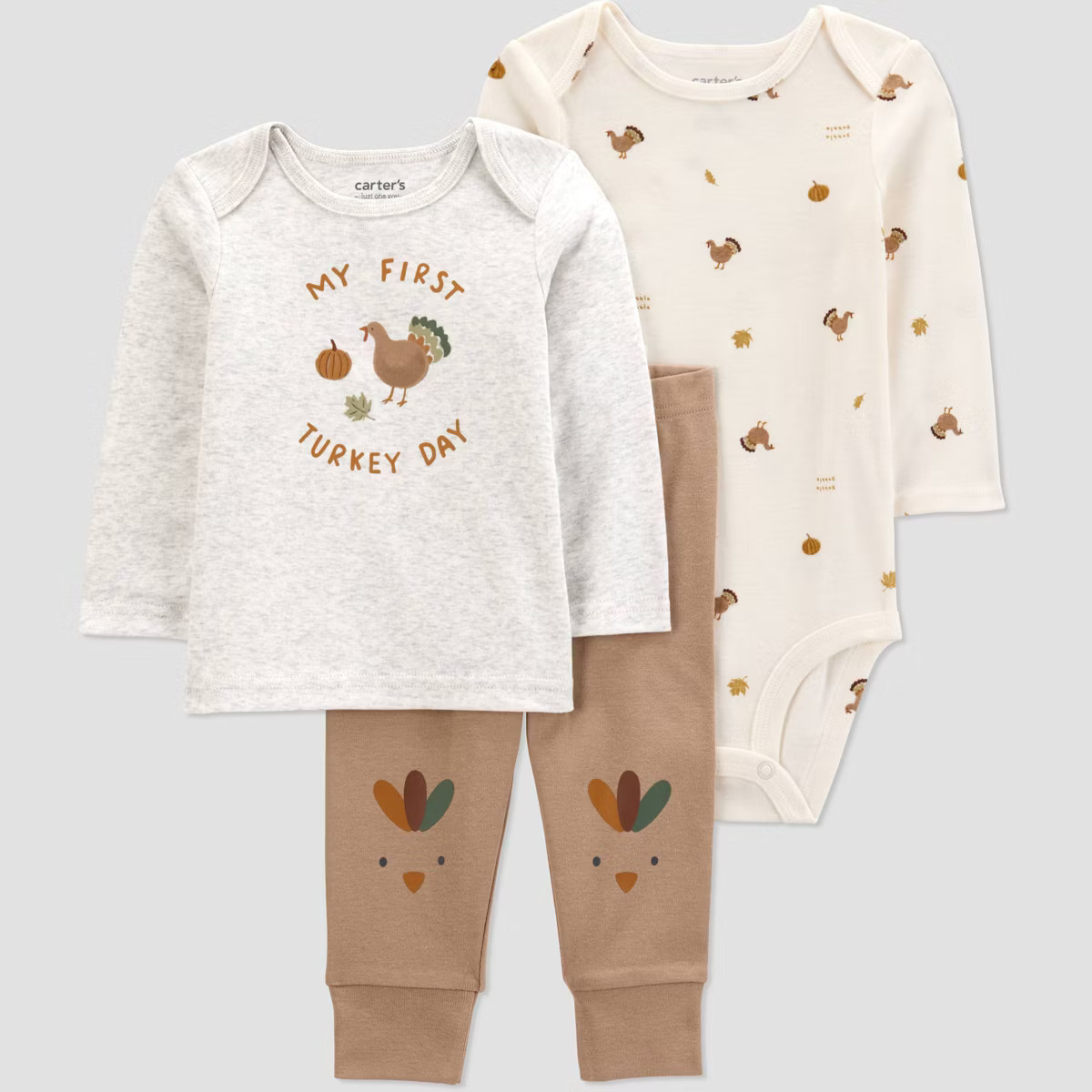 Carter's Just One You® Baby 3pc Thanksgiving ''My First Turkey Day'' Top & Bottom Set - Cream Ne... | Target