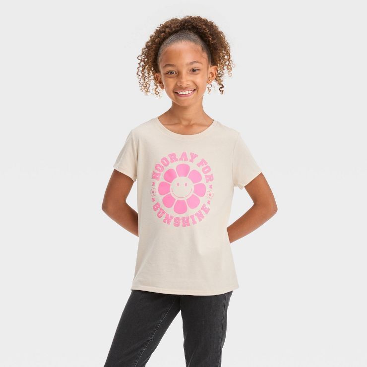 Girls' Short Sleeve Floral Graphic T-Shirt - Cat & Jack™ Beige | Target