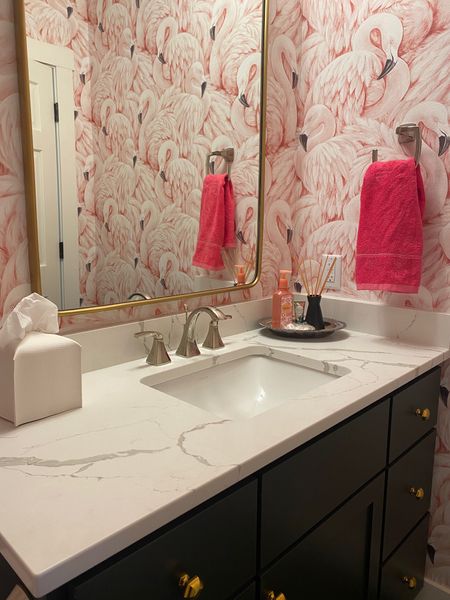 Bathroom hardware. Think of it as jewelry for your cabinets. These hexagon knobs are beautiful and substantial. 
kimbentley, bathroom decor, powder room wallpaper, flamingo,

#LTKhome #LTKfindsunder50 #LTKstyletip
