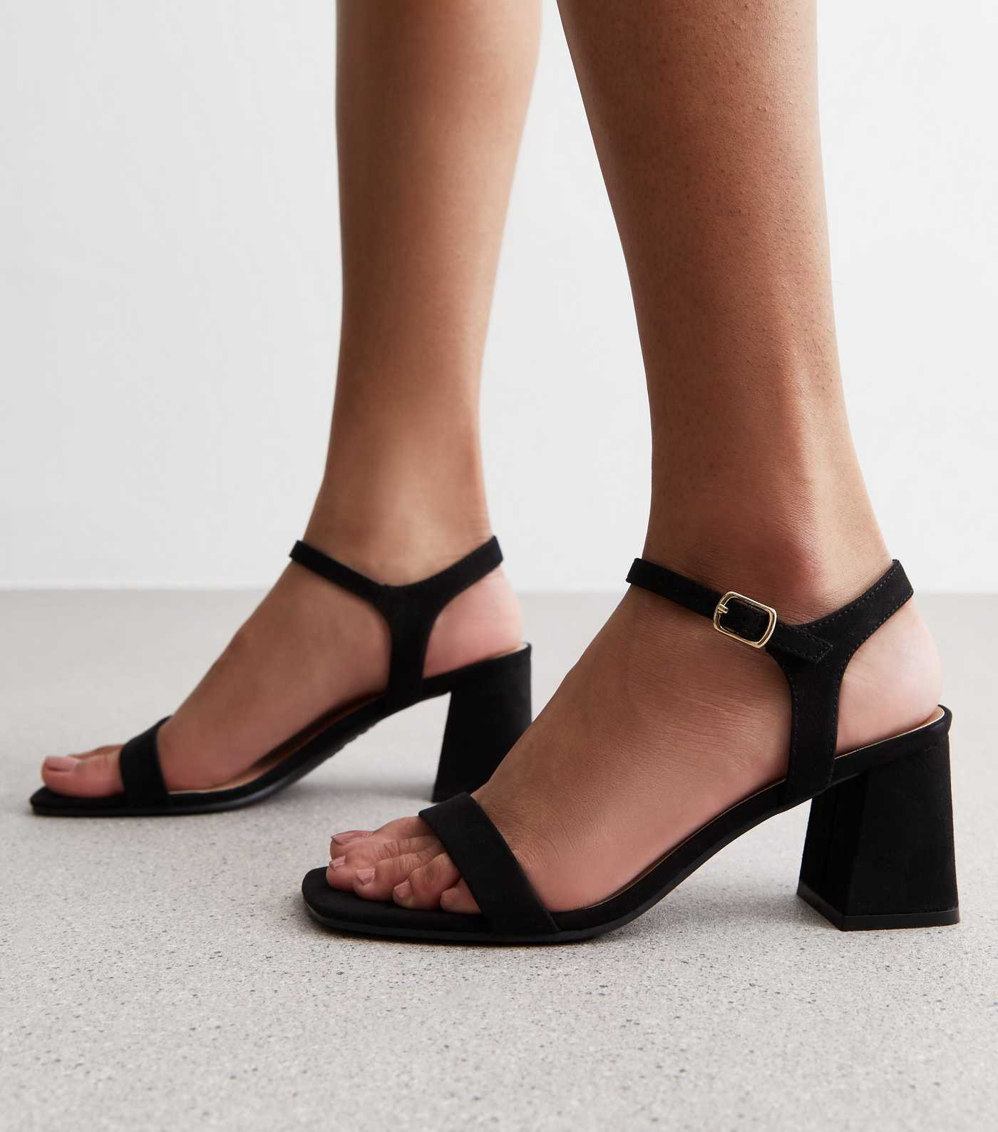 Black Suedette 2 Part Block Heel Sandals | New Look | New Look (UK)