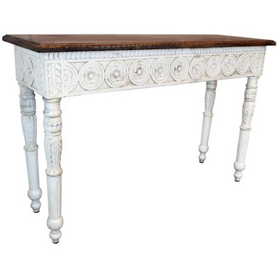 HomeRoots 48" Natural and White Solid Wood Distressed Console Table | Target