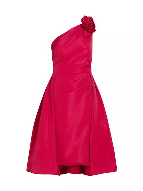 Teri Jon by Rickie Freeman Rose One-Shoulder Midi-Dress | Saks Fifth Avenue