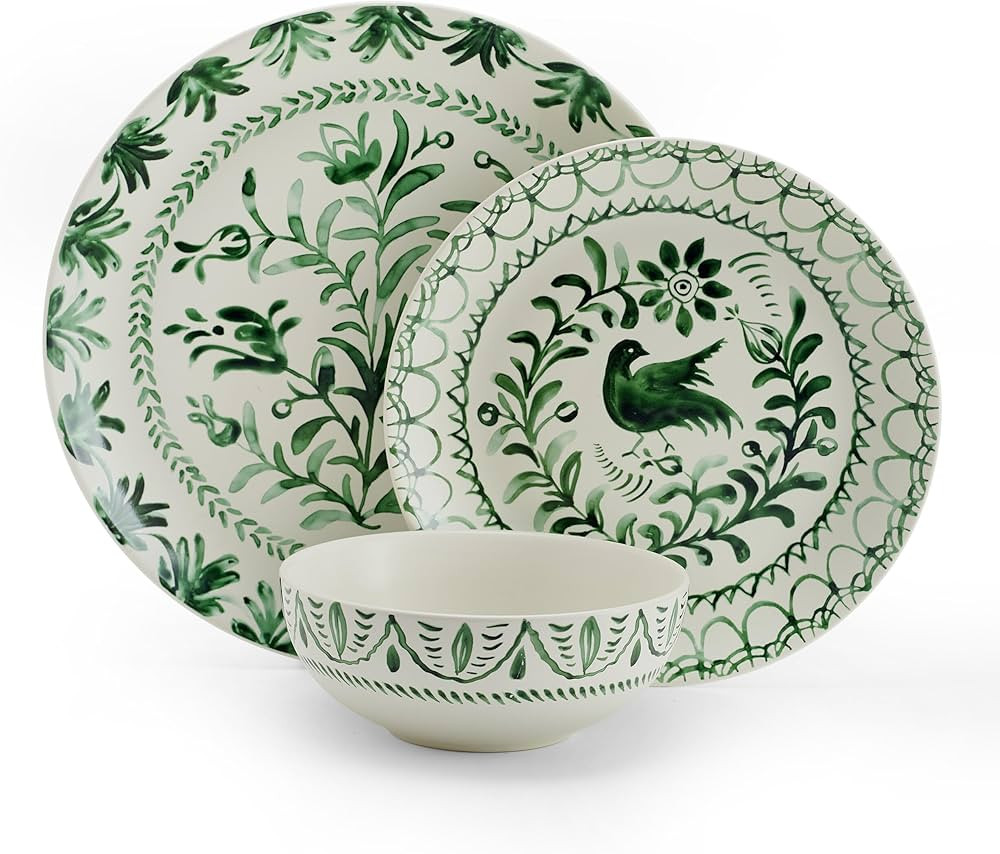 Fitz and Floyd Sicily Green 12 Piece Dinnerware Plate Bowl Set, Service for 4 | Amazon (US)