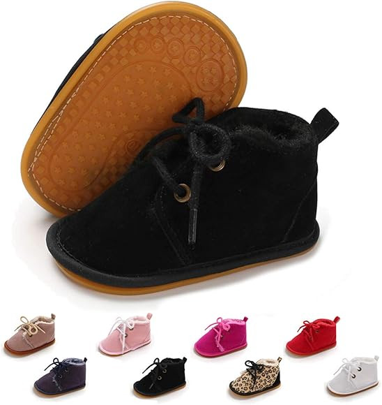 ENERCAKE Baby Booties Newborn Boy Girl Shoes Winter Warm Fur Lining Non-Slip Lace Up Prewalker Bo... | Amazon (US)