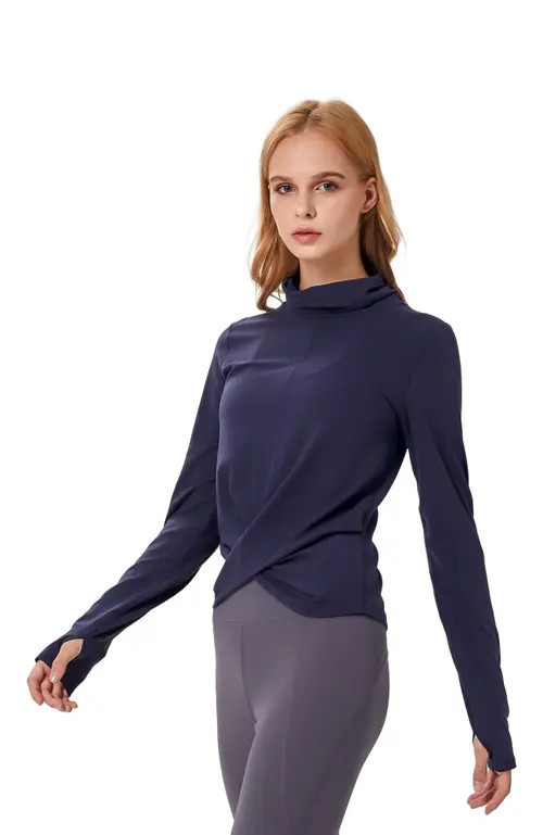 Rebody Active Cowl Neck Long Sleeve Top in Light Navy at Nordstrom, Size X-Large | Nordstrom