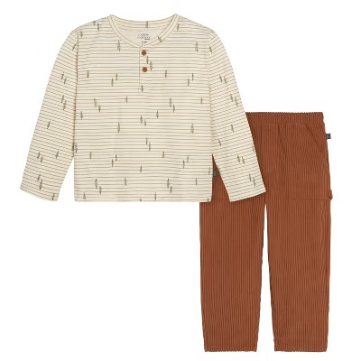 Modern Moments™ by Gerber Baby Boys' 2-Piece Henley Shirt and Pant Set, Light Beige Trees, 12 Months | Target