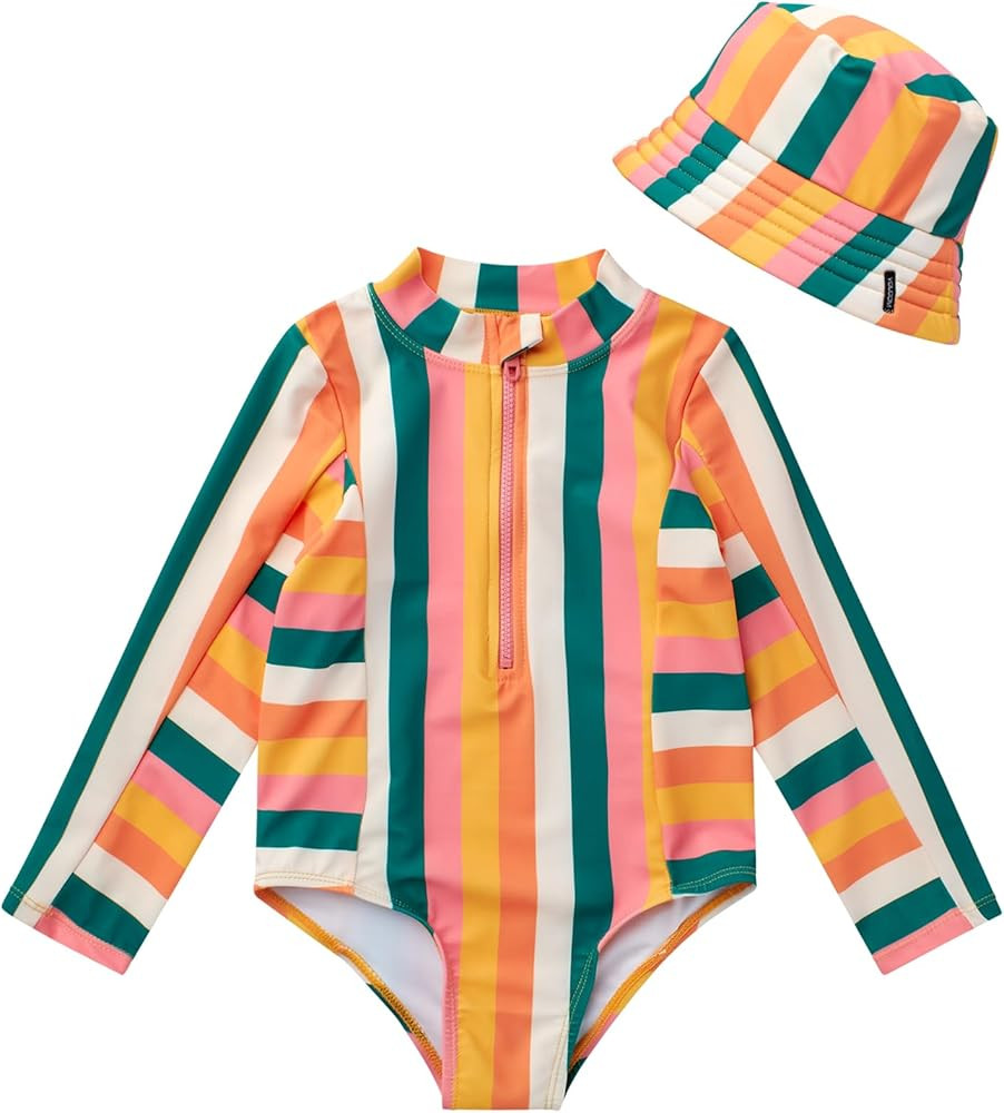 Volcom Baby Infant Toddler Girls Long Sleeve Swimsuit - 2 Piece UPF 50+ One Piece Rashguard Bathi... | Amazon (US)