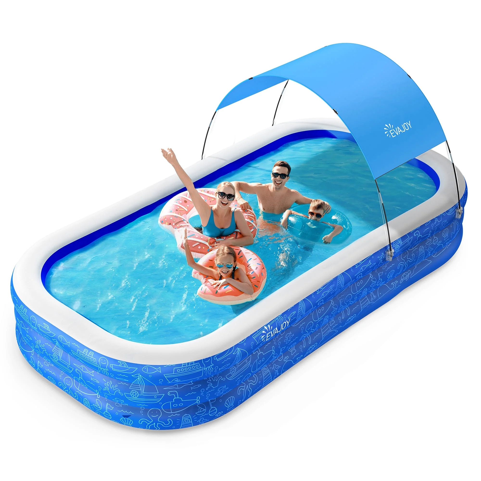 Large Inflatable Swimming Pool with Canopy, 150\u201d x 70\u201d x 20\u201d Full-Sized Inflatable... | Walmart (US)
