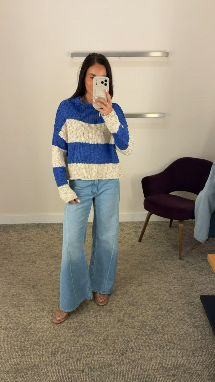 Fun striped sweater from Free People, spring fashion, spring outfit, wide leg jeans, annabrstyle

#LTKOver40