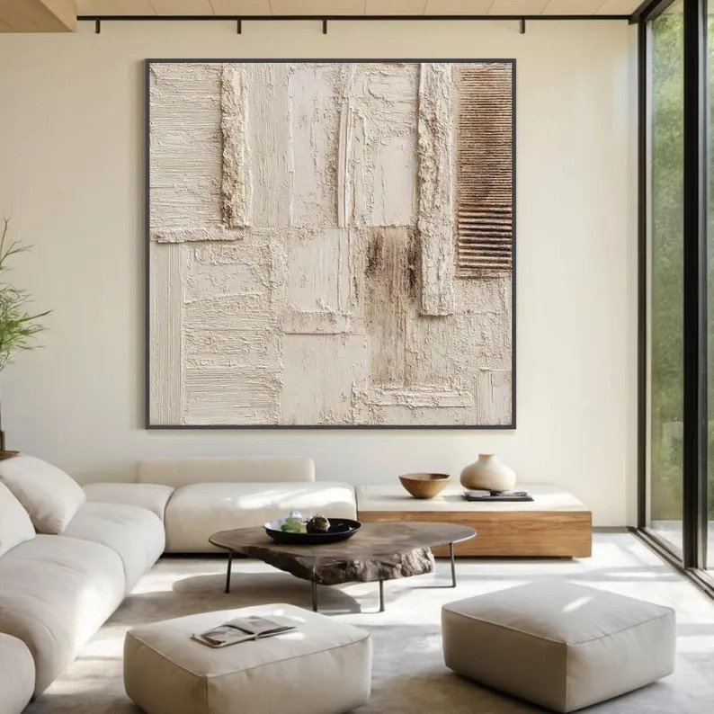 Abstract Textured Wabi-Sabi Oil Painting On Canvas, Large Wall Art,Original Neutral Tones Minimal... | Etsy (US)