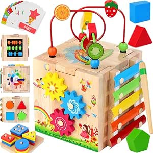 8-in-1 Wooden Baby Activity Cube - Xylophone, Shape Sorter, Abacus| 1st Birthday Gift Toys for On... | Amazon (US)