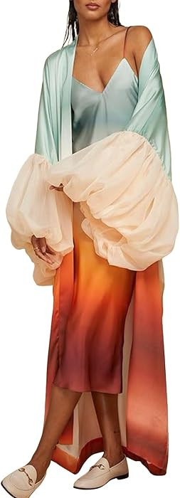 Lightweight Satin Long Kimono Cardigan for Women Swimwear Cover Ups Silk Robe | Amazon (US)