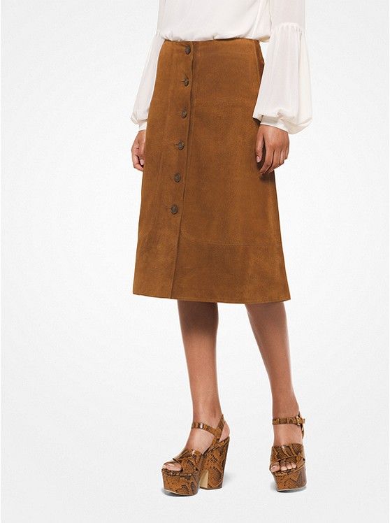 Suede Button-Front Skirt | Michael Kors US