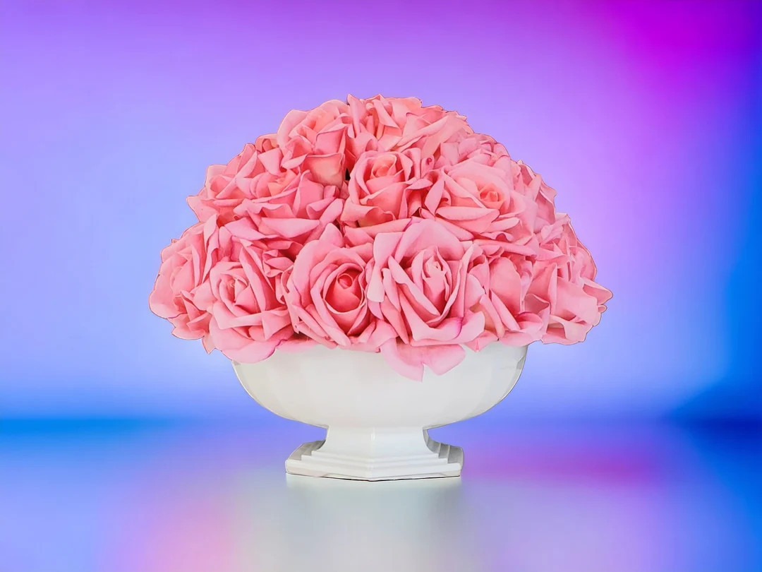 Luxury Pink Rose Arrangement for Valentine’s Day | Elegant Romantic Gift | Artificial Rose Cent... | Etsy (US)