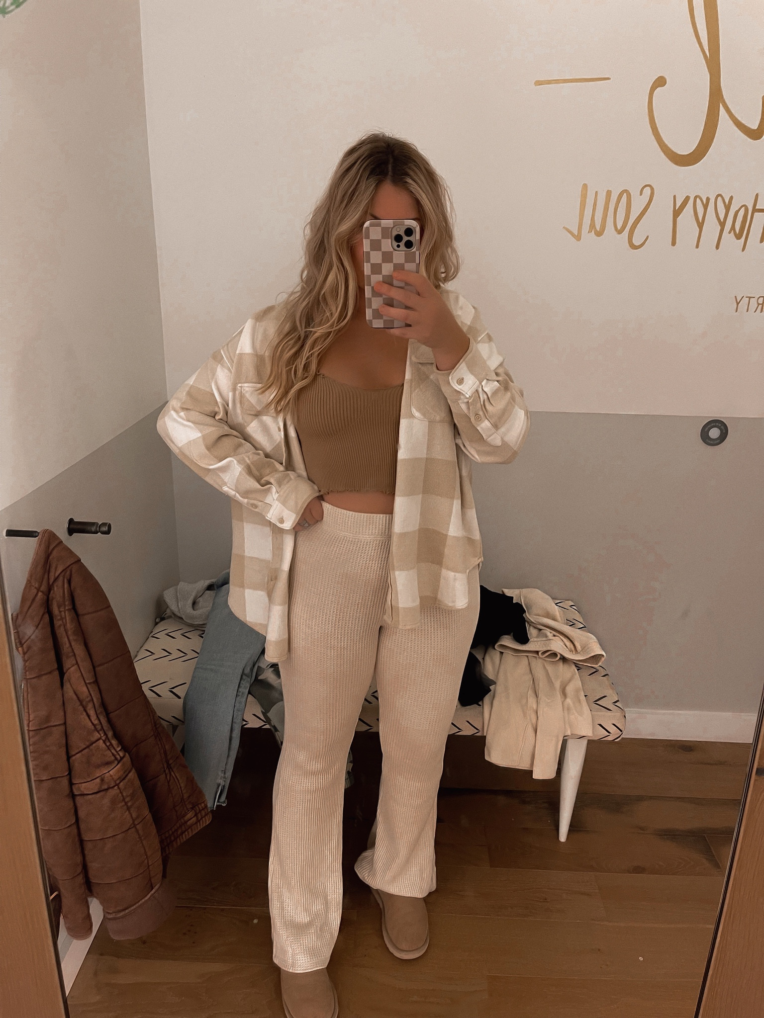 aerie outfit, casual outfits, fall inspo, plaid flannel, flare pants, lounge wear, uggs 

#LTKCon #LTKSeasonal #LTKunder100