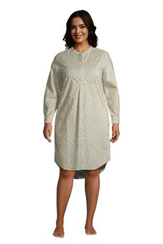 Draper James x Lands' End Women's Plus Size Long Sleeve Cotton Poplin Nightshirt | Lands' End (US)