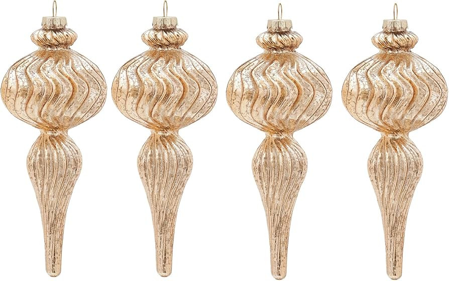 Christmas Ornaments Mercury Glass Finial 4pcs 7.5 Inches Champagne Gold Large Hanging Ball Christ... | Amazon (US)