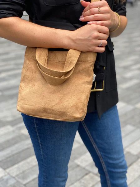 Midi Town Crossbody Bag: Mocha Vegan Suede - NEW | Quilted Koala