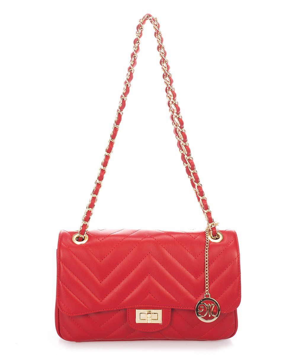 Markese Women's Handbags RED - Red Chain-Detail Quilted Leather Crossbody Bag | Zulily