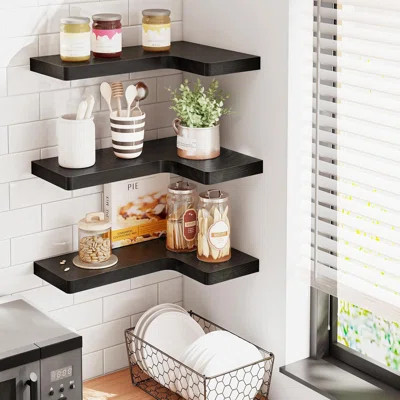 Fixwal Corner Floating Shelves For Wall Mounted Natural Solid Wood 16"X11.4" Farmhouse Home Decor Display Shelving Set Of 3 (Rustic Brown) | Wayfair North America