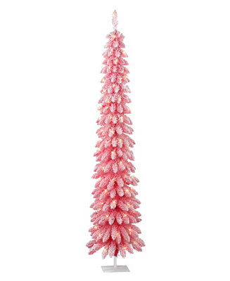 Puleo 6' Pre-Lit Flocked Artificial Alpine Pencil Tree - Macy's | Macy's